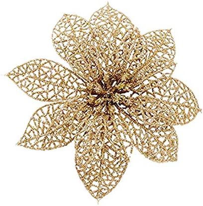 Osiga (Pack of 12 Glitter Poinsettia Christmas Tree Ornaments-Christmas Decorations Flower (Gold)