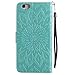 For iPhone 6 / 6S Wallet Case [NOT FOR iphone 6 plus], Sun Pattern Embossed PU Leather Magnetic Flip Cover Card Holders & Hand Strap Wallet Purse Case for iPhone 6 / 6S [4.7 Inch] - Green