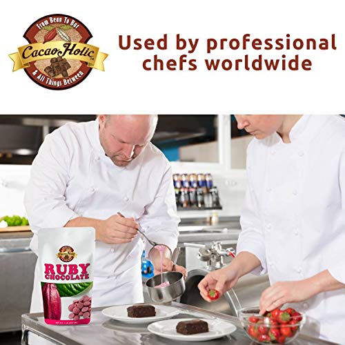 Cacaoholic Ruby Chocolate Chips | For Snacking, Baking, or Melting | Crafted from the Ruby Cocoa Bean, No Colourants, No Fruit Flavorings | Ruby Couverture Chocolate Wafers | 8 Ounce - Thumbnail 3