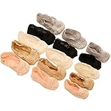 Queen-Ks Girl's Low Cut Silicone Grip Non-Skid No Show Lace Socks 5 pairs, Multi Color 5-7 Years Old
