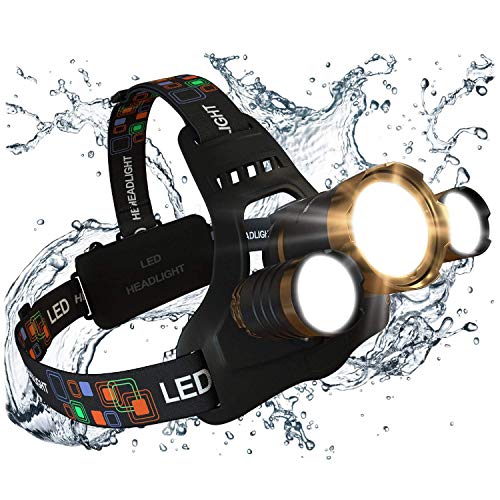 MsForce LED Headlamp, USB Rechargeable Batteries Included. Bright 1080 Lumens. Head Flashlight Designed Perfectly for Camping, Fishing and for Hard Hat Workers.