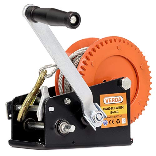 VERDA Seilwinde Handseilwinde Bootswinde Winde Stahlseil Gurtwinde Textilband (3000lbs mit Stahlseil) – Bild 3