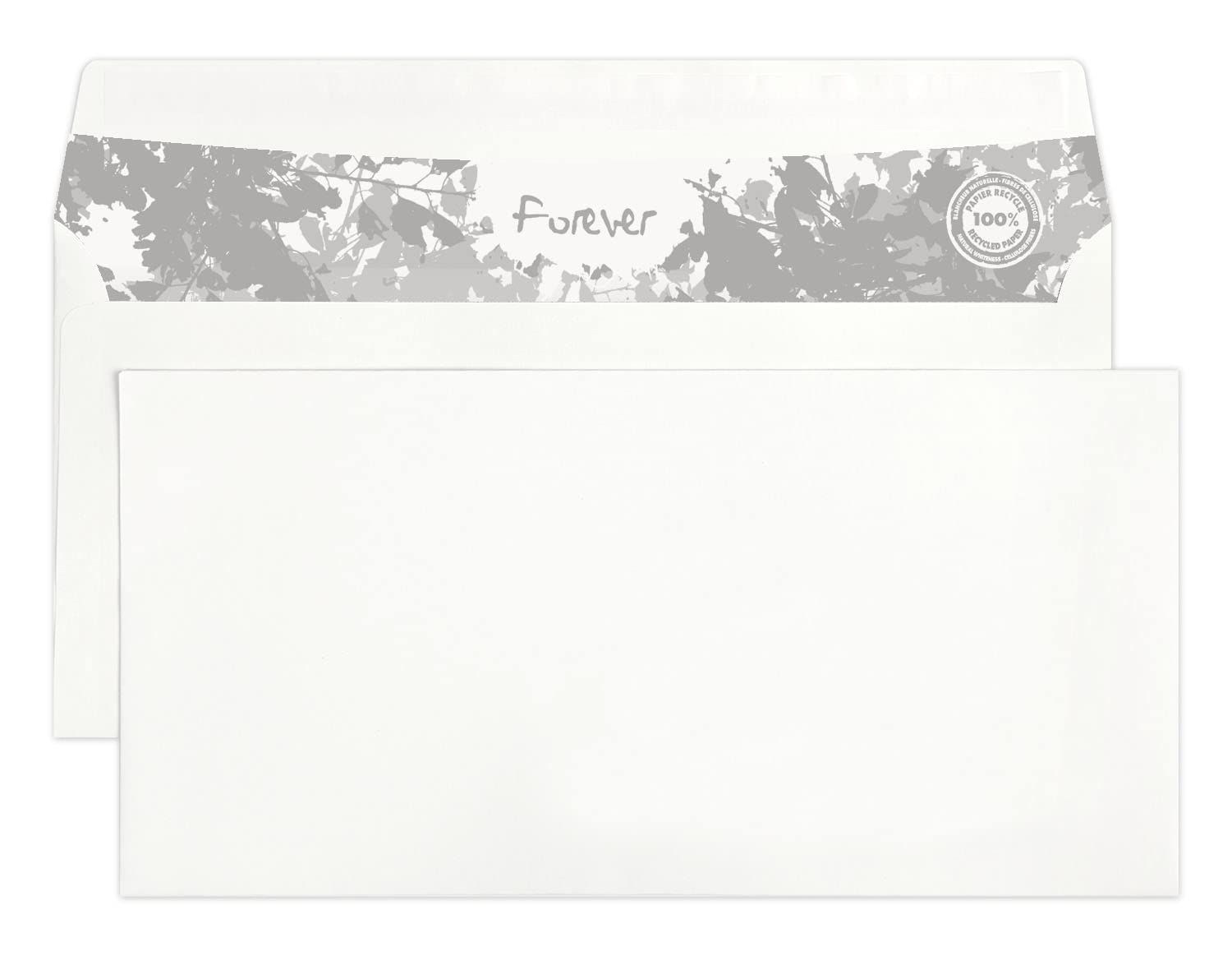 Clairefontaine 65945C - Box of 500 Forever Envelopes - 100% Recycled - Size: DL-110x220mm - Self-Adhesive - 80g/m² - White Colour - Manufactured in France
