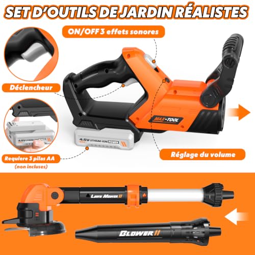 Outils de Jardin pour Enfants 3 in -Débroussailleuse & Souffleur Enfant & Tronconneuse Enfant Effets Sonores Réalistes, Exterieur Jouet Enfant 3-5 Ans,Cadeau Garcon 3-5 Ans