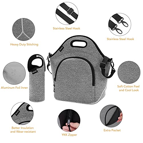 Neoprene Lunch Bag, Ruboka Lunch Tote Insulated Lunch Bag, Large Lunch Tote Bags Reusable Lunch Box With Adjustable Detachable Shoulder Straps For Outdoor/School/Picnic/Work 13.5”x 13.5”x 6.5”,Grey