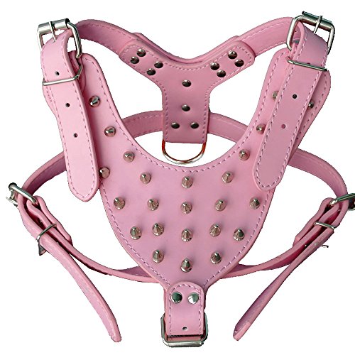 image for Didog(TM Pink Leather Spiked Studded Medium & Large Dog Collars, Harne