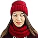 Double Couple 3pcs Winter Beanie Hat Scarf and Touch Screen Gloves Set for Women Knit Hat with Faux Fur Ball Scarves Glove