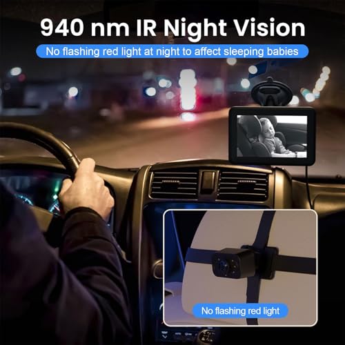 KAPEICamper Baby Car Camera, Back Seat Baby Car Mirror with HD Night Vision 360° Rotation Display, 5 Mins Easy Installation, Observe The Baby’s Move (two baby car camera)