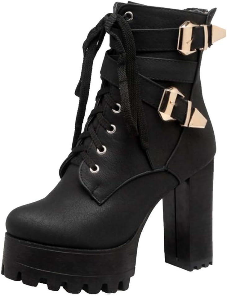 SJJH Ankle Boots with Large Ankle Boots with High Chunky Heel