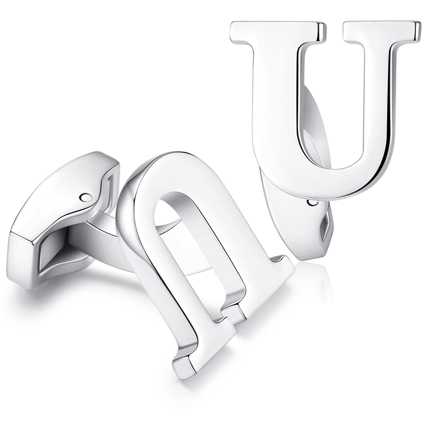 HONEY BEAR Hanana Mens Initial Alphabet Letter Cufflinks for Wedding Marriage Gift Silver