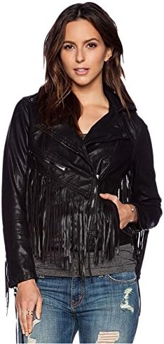 Women's Punk Fringes Motorcycle Coat Faux PU Leather Tassel Short Jacket Black M