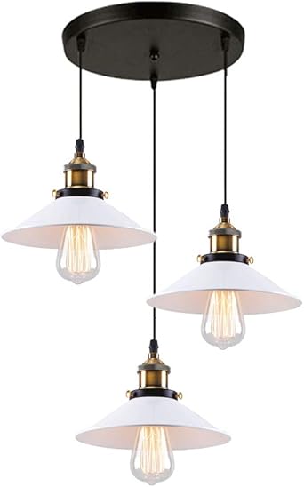 3 Pcs Luminaire Suspension Abat Jour Vintage Edison Loft Style Industriel Plafonnier Lustre E27 En Metal Design Blanc Amazon Fr Luminaires Et Eclairage