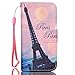 iPhone SE Case,iPhone 5S Case,iPhone 5 Case,[Wrist Strap][Kickstand] Pattern Premium PU Leather Wallet [Card/Cash Slots] Flip Cover for Apple iPhone 5 5S SE +Crystal Pen (Eiffel Tower)