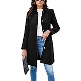 chouyatou Women's Single Breasted Button Up Wool Coat Winter Casual Midi Long Wool Blend Trench Coat