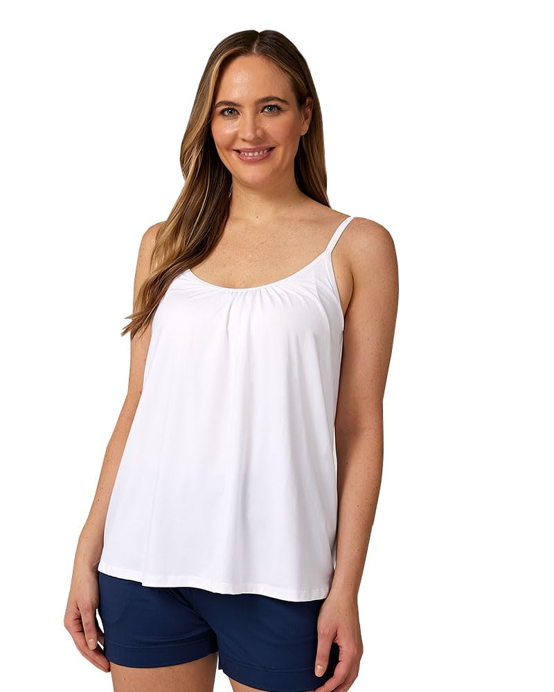 Photo 1 of 32 Degrees Cool Womens Shirred Flowly Relaxed Lounge Built-in Cups Shelf Bra Tank Cami, White, XX-Large