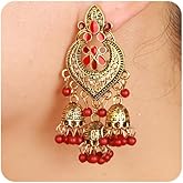 Xerling Bohemian Indian Bollywood Jhumka Drop Earrings Ethnic Vintage Jhumki Earrings Women Traditional Festival Beads Tassel Earrings