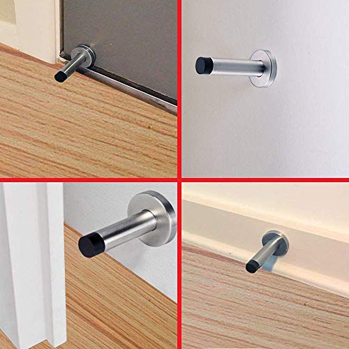 TLBTEK Silver Stainless Steel Door Stopper with Sound Dampening Rubber Bumper,Chrome Wall Mounted Modern Door Stops,Brushed Finish Door Stop for Wall Protector with Hardware Screws 3.7inch (6pcs) - Thumbnail 5