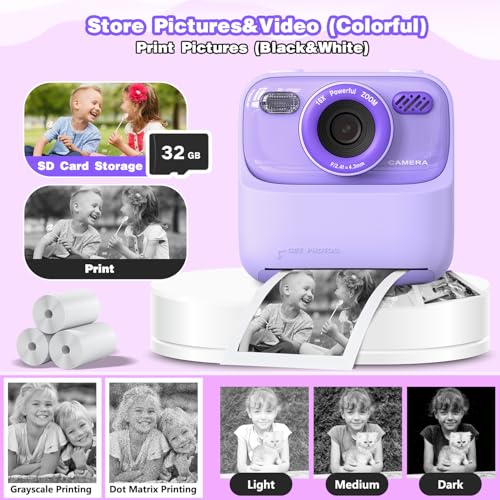 masterbee Kid Camera Instant Print Photo, Birthday Gifts for Girls and Boys, Kids Digital Camera Toys, 1080P HD Video, 3 4 5 6 7 8 9 10 11 12 Year Old Boy Gifts/Girl Gifts