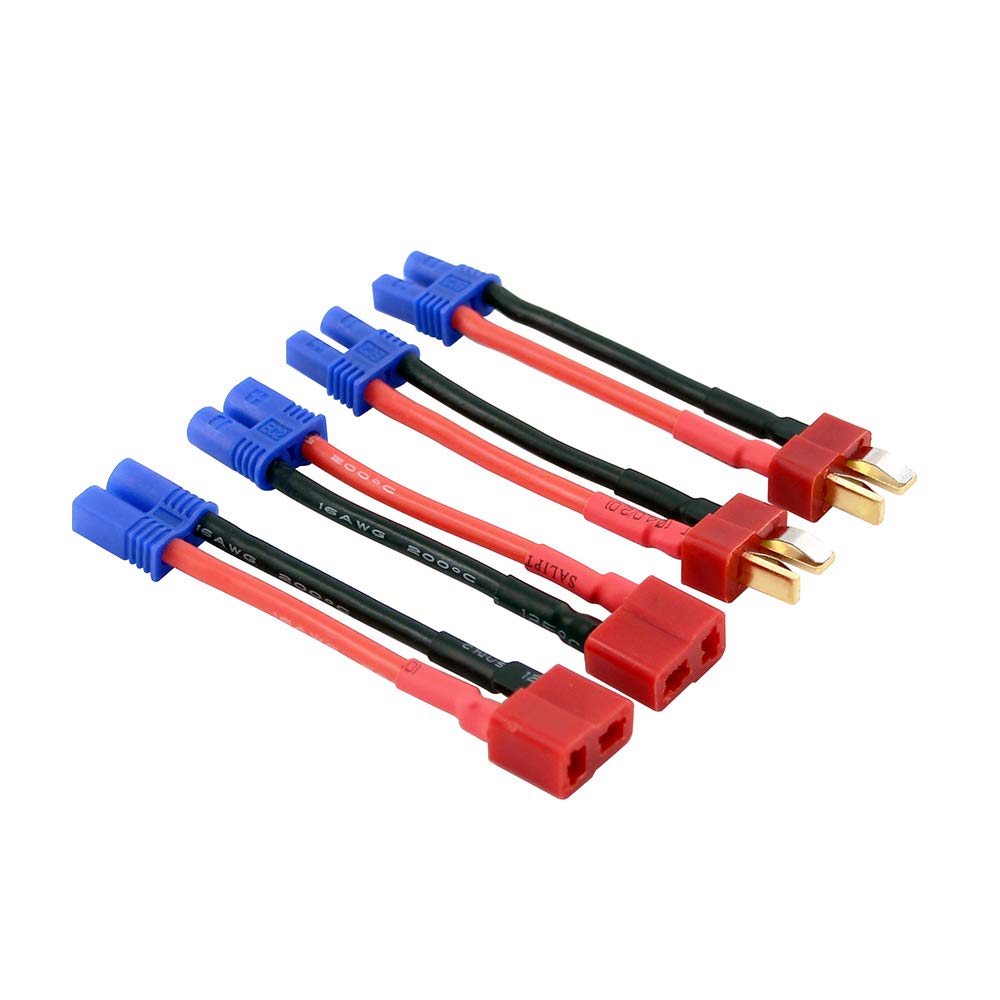 OliRC 4pcs T-Plug Deans Style to EC2 Male Female Connector Adapter with 5cm 16awg Wire(C40-4)