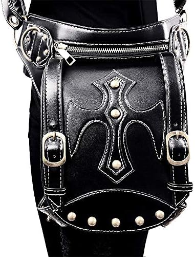 ヴィンテージ ブラック Puレザー ゴシック スチームパンク スカル レトロ ロックバッグ メンズ レディース ウエストバッグ ショルダーバッグ ショルダーパック ビクトリアンスタイル レディース メンズ レッグバッグ Sarhadinews Com