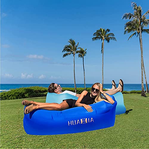 HUAXXIA Inflatable Lounger Air Sofa,Pillow-Shaped Headrest Waterproof Oxford Fabric Portable Inflatable Recliner/Chairs for Indoor & Outdoor Camping Party Picnic Beach Travel (Aqua Blue)
