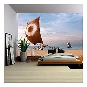 Fishing Boat on The sea Coast, Sri Lanka - Removable Wall Mural | Self-Adhesive Large Wallpaper - 66x96 inches