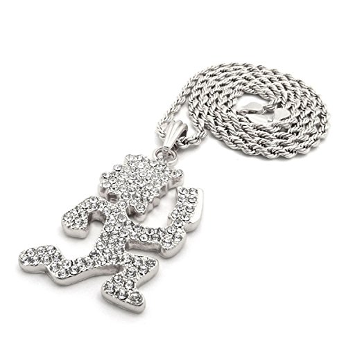 Mens Cz Hatchet Man Hip Hop Pendant 2mm 24" Box Chain Necklace Gold, Silver, Black