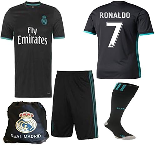 Real Madrid NB Ronaldo Bale Benzema Ramos 2017 2018 17 18 Kid Youth Replica Away Jersey Kit : Shirt, Short, Socks, Bag