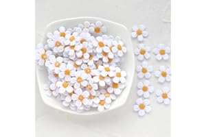 FJTANG 50pcs Mini Daisy Flowers Embroidered Sew On Applique Floral Lace Patch Milk Fiber Sewing Trims Clothes Wedding Dress Craft DIY (White)