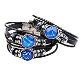 Zodiac Constellation Astrology Horoscop Bracelet Multilayer Charm Leather Wristband Bangle 8 Inch