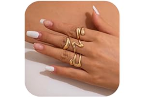 Inactwin Gold Chunky Rings Set for Women 14K Stackable Dome Statement Rings Vintage Dainty Knuckle Open Midi Finger Rings Gold Jewelry Prom Costume Accessories Set of 4-10