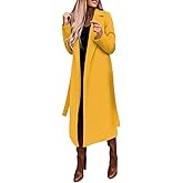 utcoco Womens Long Wool Pea Coats Notched Collar Open Front Woolen Blend Trench Coat with Belt
