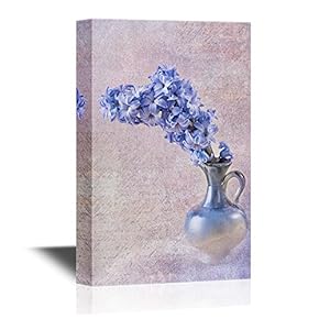 Flowers and Vase Canvas Wall Art - Blue Hyacinth in a Vase - Gallery Wrap Modern Home Art | Ready to Hang - 12x18 inches