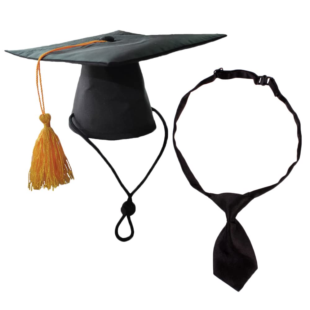 Pet Graduation Caps with Neck Tie Dog Tassel Cap Black Polyester Pet Cap for DIY Dogs Cats Holiday Costume Accessory