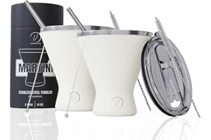 Vaanshie Stainless Steel Martini Glass [Pack of 2] – 10oz, Cream, Powder Coated, No Sweat, Double Wall Margarita Cup with Lid