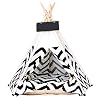 Reuvv Haustiere Tipi Hunde Katzen Kaninchen Bett Baumwolle Leinen Tragbar Gestreift Haustier Zelte Häuser mit Kissen Hund Betten UK – Schwarz, 40cm×40cm×50cm