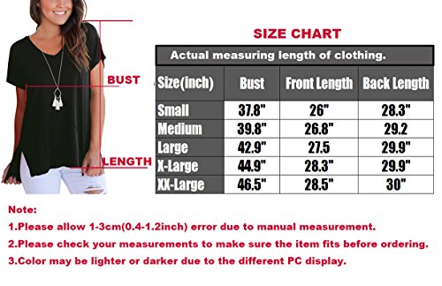 KUSMOO T Shirt for Women V Neck Short Sleeve Tops Summer Basic Tees (Black, Large)