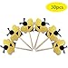 30-pack Glitter Bumble Bee Cupcake Toppers, Baby Bee Gender Reveal Baby Shower Birthday Party Cake Decorations Supplies