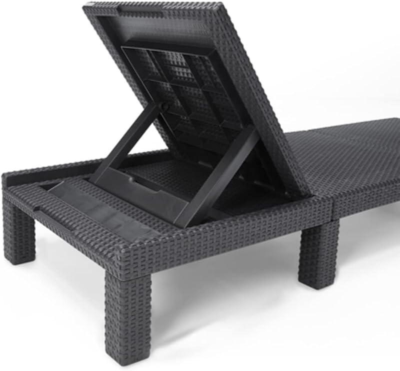 Allibert by Keter Daytona Deluxe Sonnenliege für Garten, Terrasse & Balkon mit verstellbarem Kopfteil, grau, inkl. Auflage, Gartenliege aus Kunststoff, flache Rattanoptik, 195x65x25,5 cm