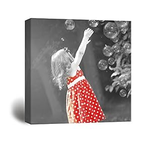 Canvas Prints Wall Art - Child Playing with Bubbles | Modern Wall Decor/Home Decoration Stretched Gallery Canvas Wrap Giclee Print. Ready to Hang - 12" x 12"