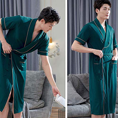 MOOLFN-LEstate-di-Seta-degli-Uomini-Camicia-da-Notte-di-Estate-Sottile-A-Maniche-Corte-in-Cotone-Vestire-Abito-Lungo-Kimono-Giapponese-Accappatoio-Pigiama-Morbido-Accappatoio-DocciaVerdeXXL
