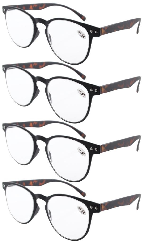 Eyekepper 4-Pack Round Full Coverage Ultrathin Flex Frame Reading Glasses Readers Black Frame Tortoise Arms +2.75 — image 1