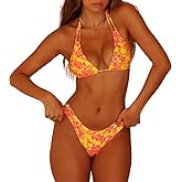 Womens 2025 Floral Printed Cheeky Bikini Sets High Cut Swimsuit Sexy Triangle String Tie Cute Bathing Suits