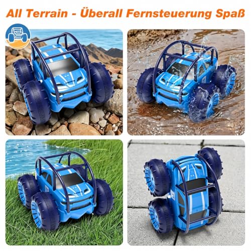 Remote Controlled Car, No Battery Change! USB-C Direct Charge, 4WD Amphibious Vehicle 15 km/h 2.4 GHz Waterproof, 360° Stunt, LED Light, Toy for Children 3-12 Years, Gift Boys Girls Outdoor