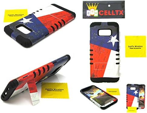 Samsung Galaxy S8 Case, Impact Hybrid Heavy Duty Non-Slip Protective Shockproof, Dual Layer Soft Silicone Hard Cover Kickstand (Not For S8 Plus or Note 8) (Texas Flag on Black)