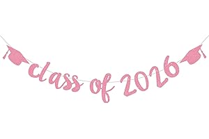 Pink Class of 2026 Banner, Pre-Assembly 2026 Graduation Garland Bunting Party Decorations with Mortarboard Cap Embellishment 