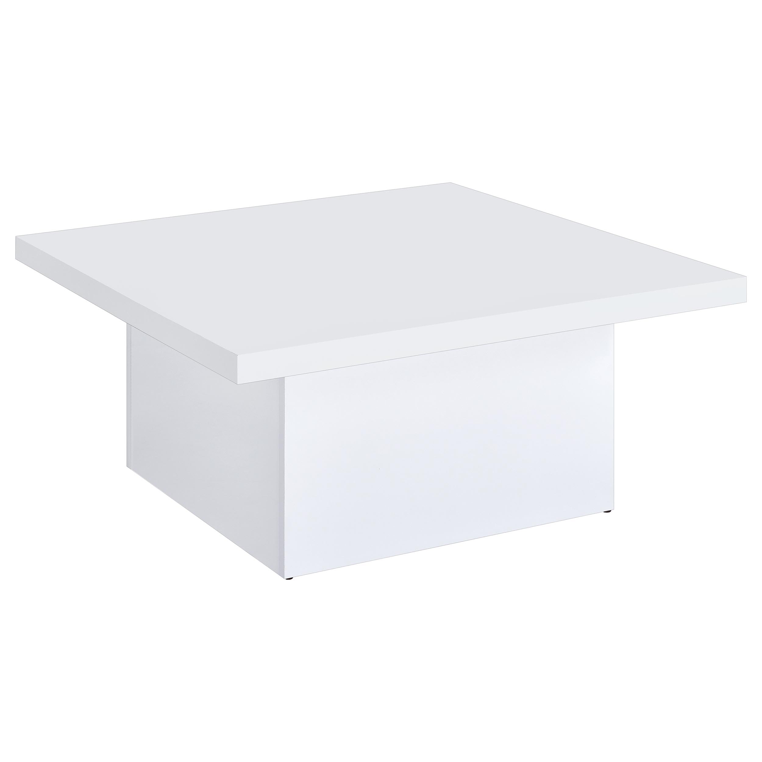 Photo 1 of Coaster Home Furnishings - Devar - Wood - Square Coffee Table with Plinth Base, Geometric Design and Contemporary Style - Living Room - White High Gloss - 710898