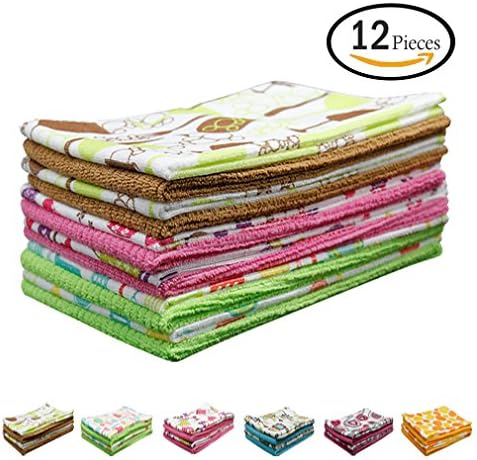Pattern Printing Towels, NEUAIR Microfiber Hand/Face Towels Multi-Purpose Highly Absorbent,12 Pieces(Coffee&amp;Pink&amp;Green),16"x24"Inch