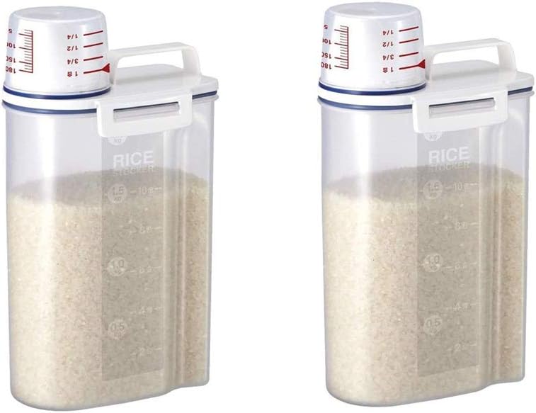 Scale-Assisting Sealed Multigrain Storage Box,Rice Bin Container with Pour Spout and Buckle Rice Barrel Dry Grain Dispenser(2.5L Large Capacity) 2PCS