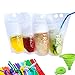 Deluxe 50-Pcs Disposable Drink Container Set by FroZip - Drink Pouches W/Gusset Bottom & Reclosable Zipper for Cold & Hot Drinks - Non-Toxic, BPA & Phthalate Free - 50 Straws & Funnel Included primary